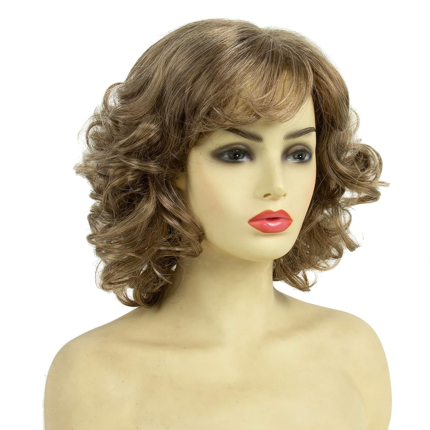 Blonde Short Curly Wigs for Women Heat Resistant Synthetic Hair Water Wave Womens Wigs for Old Lady Mrs Claus Wig
