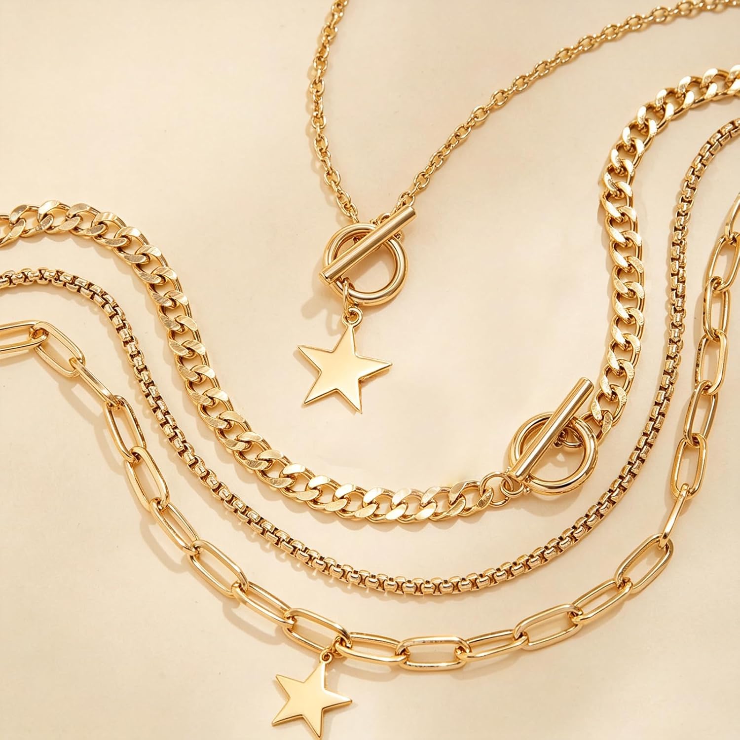 4Pcs Layered Gold Necklace for Women Non Tarnish