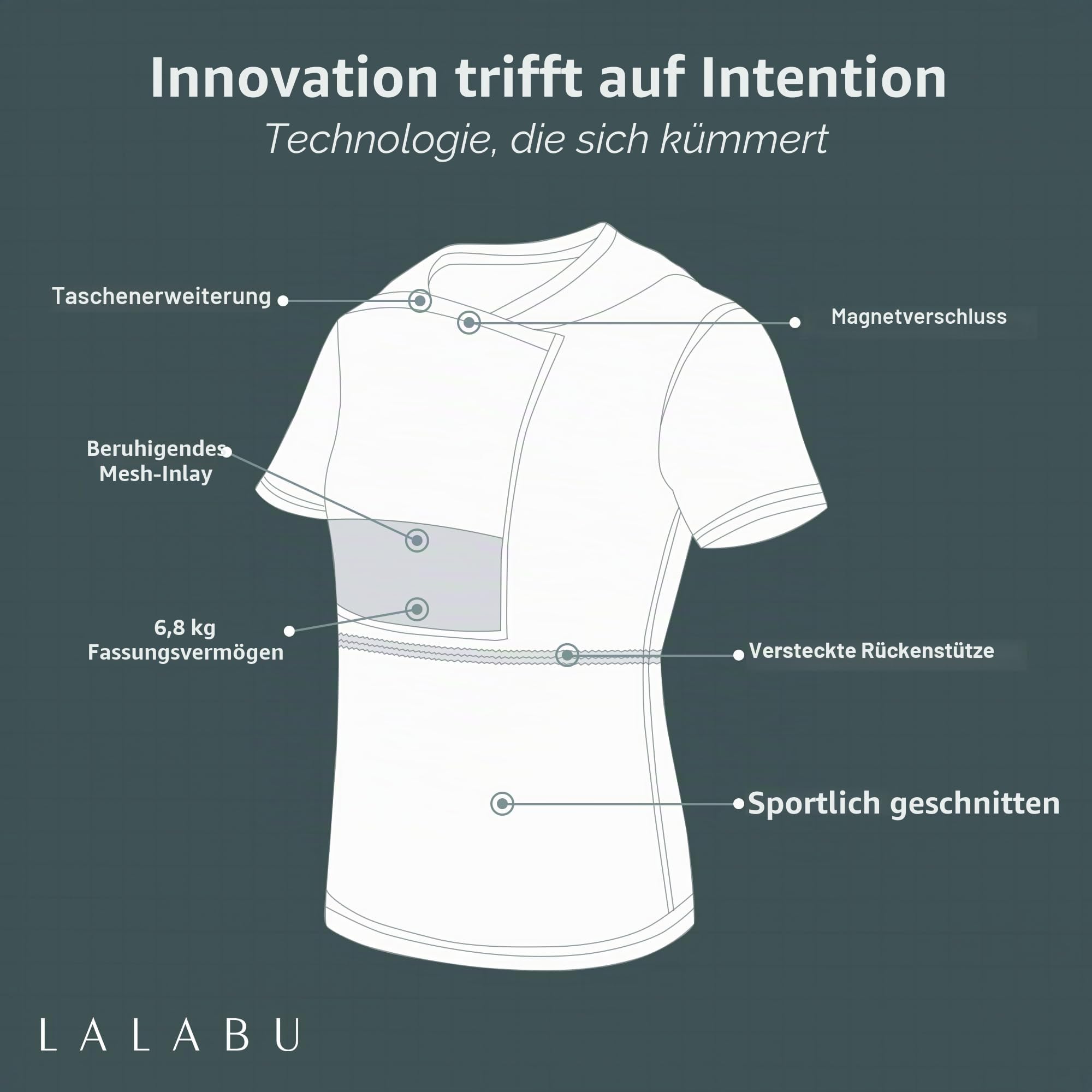 The Lalabu Dad Shirt | Freisprech-Babytrage für Väter mit Kängurutasche | Entwickelt für Bindung, Sicherheit und Komfort für Neugeborene bis zu 6,8 kg | CPSC-geprüft, kurzärmelig, Brook, XXL
