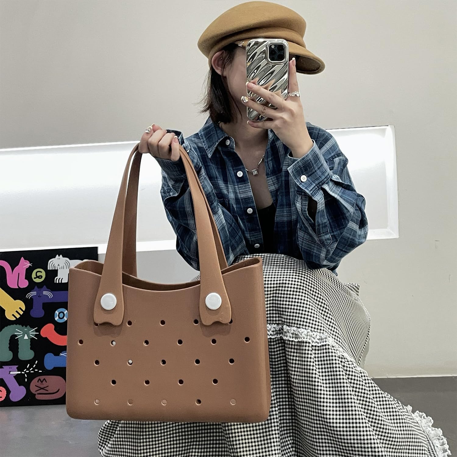 Rubber Beach Bag Lightweight Travel Tote Bags Sandproof Open Handbag Washable Handbags for Sports Pool