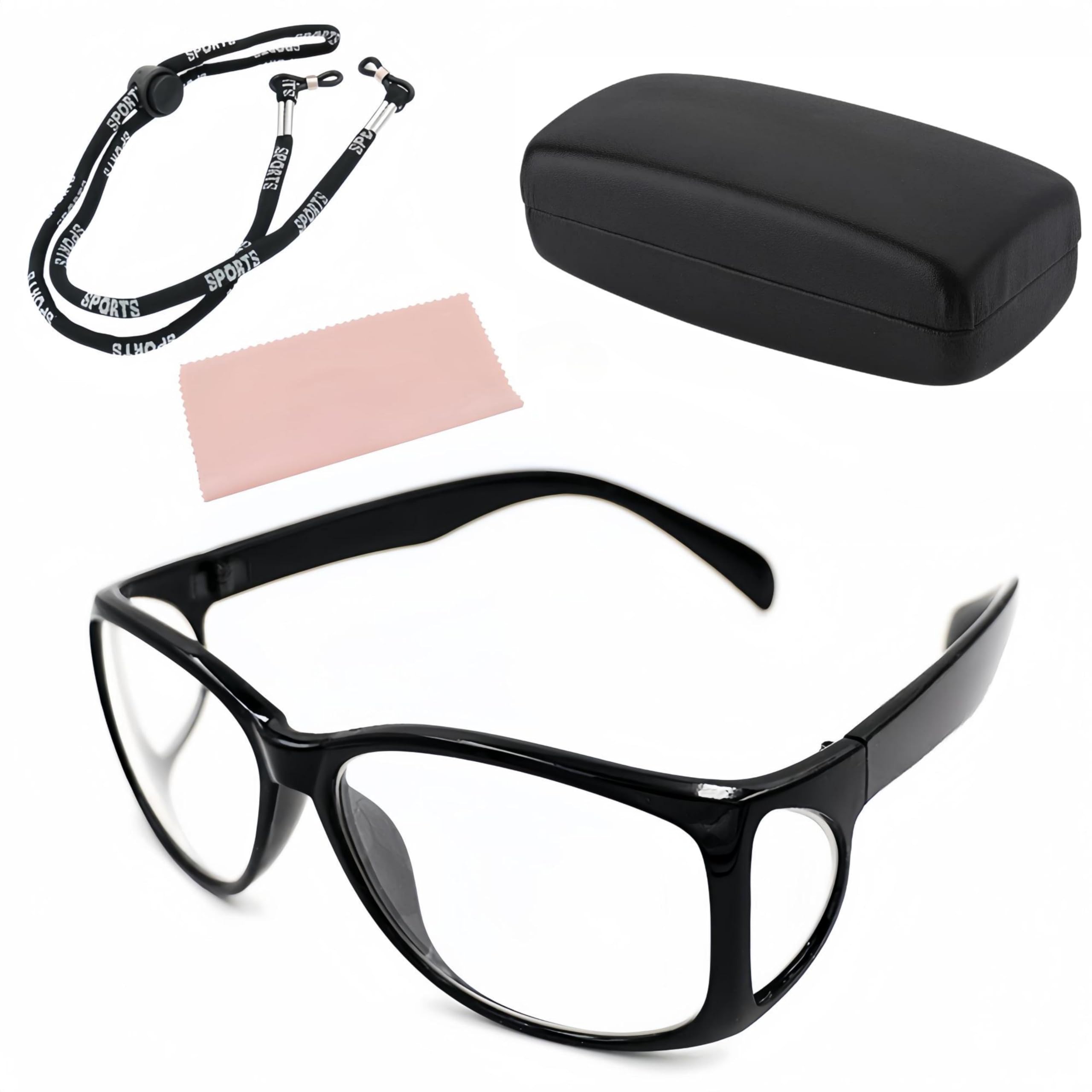 Lumirio 0.75mmpb X-Ray Lead Glasses, Eye Safety Glasses with Side Shields, Lightweight Lab Dental Glasses with Storage Case Cleaning Cloth Eyeglass Strap for Eye Protection (Black Frame)