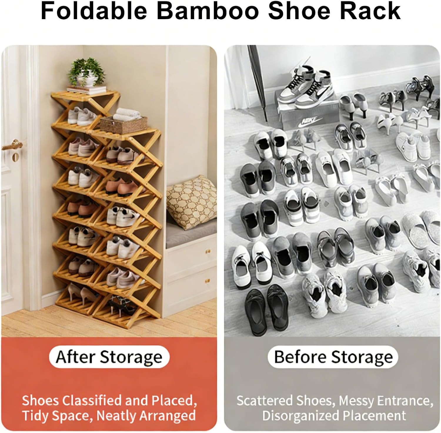 JDIV Foldable Bamboo Shoe Rack, Vertical Narrow Shoe Organizer, No Assembly Required, Space-Saving (B,5 Layers)