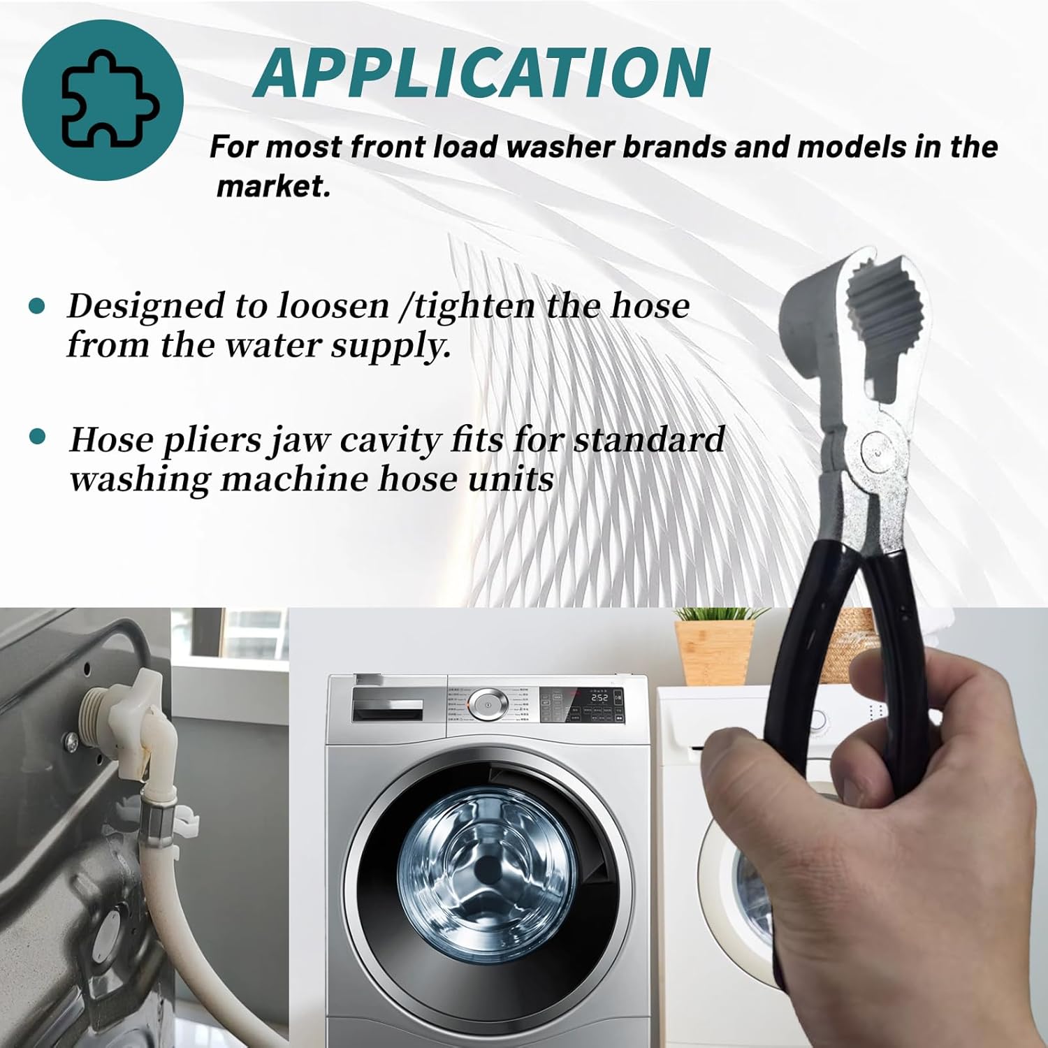 THP-1 20001120 Washer Hose Pliers, Washing Machine Hose Tool for Garden Hose and Washer Inlet Hose Installation and Removal, black Hand Tool