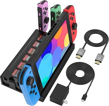 TV Docking Station with Joycon Charging for Switch,Storable 6 Game Cards/6 TF Cards,Switch Docking Station Support 4K HD Adapter Output with Cable and 15V/2.6A USB-C Charger