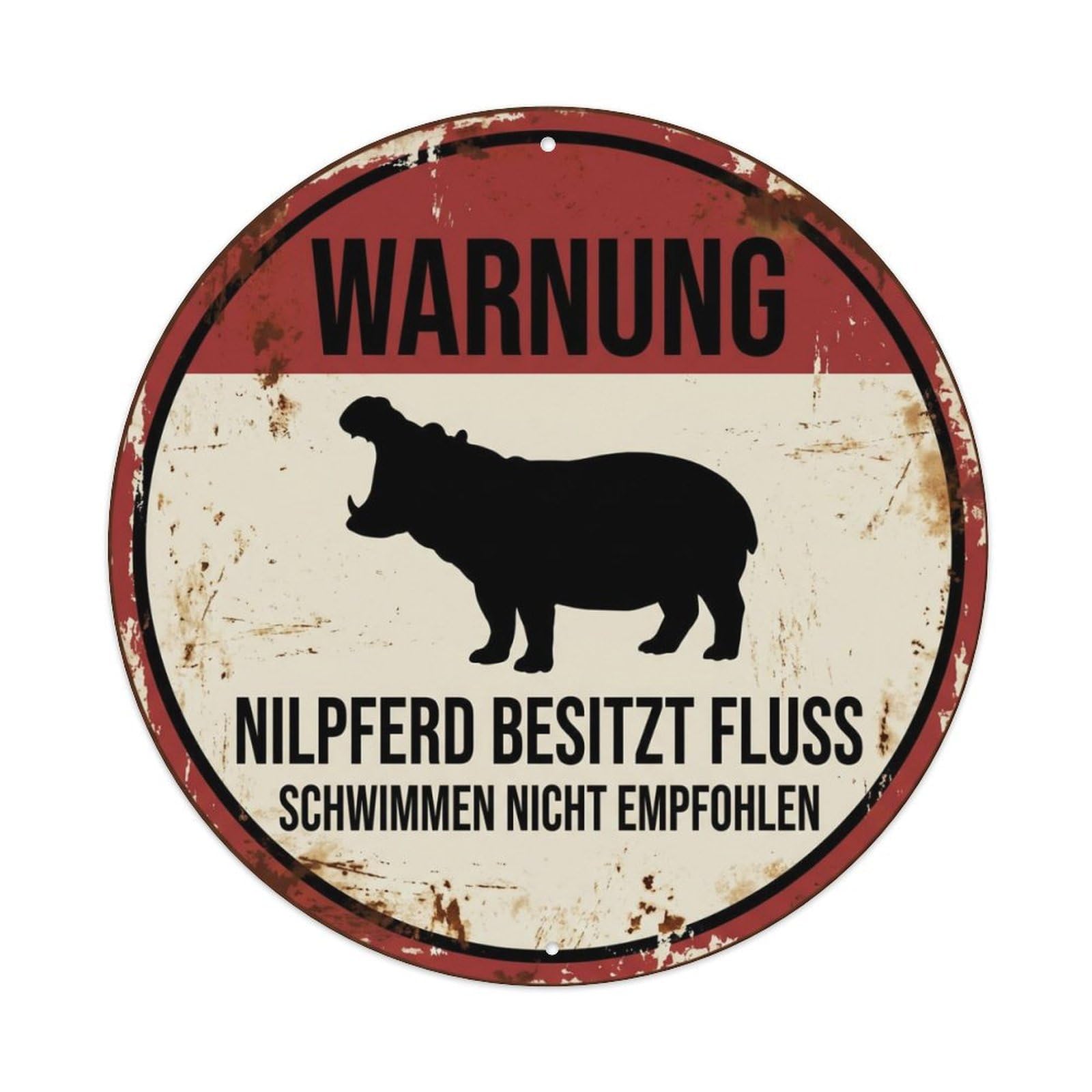 Fqcyn Style Lazy Hippopotamus River Boss Metal Tin Sign Plaque Wall Decor For Cafe, Club Bar, Office, Home Garden Round Metal Poster 8X8inch