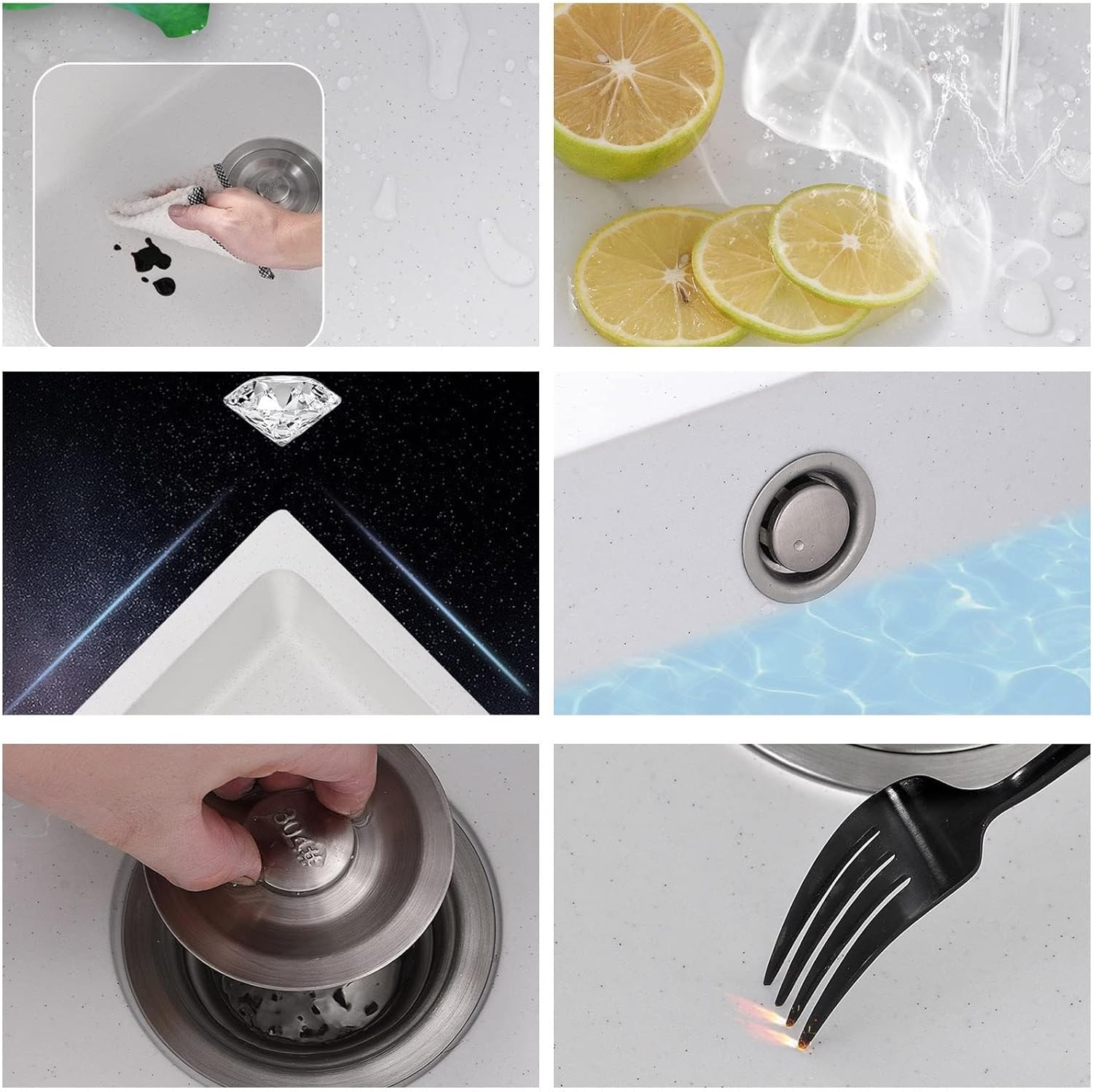 High-End White Quartz Undermount Kitchen Sink with Multifunctional Faucet Combo - Ideal for Kitchen, Bar, or Outdoor Use(White-76x48cm)