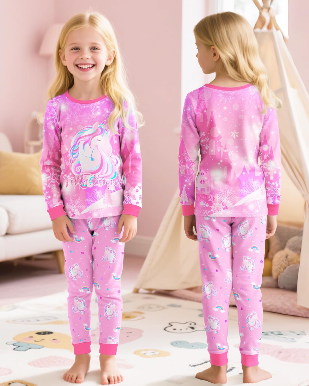 Girls Pajamas Toddler Kids Long Sleeve 2 Piece Pjs Set Unicorn Jammies Sleepwear 3T-10Y - Image 2