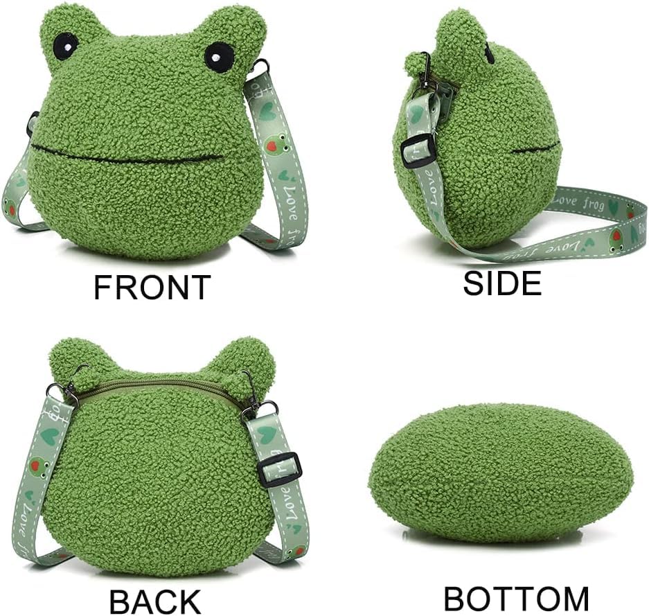 Green Frog Plush Crossbody Bag, Cute Kawaii Anime Purse, Fluffy Stuffed Animal Shoulder Handbag for Women, Girls4