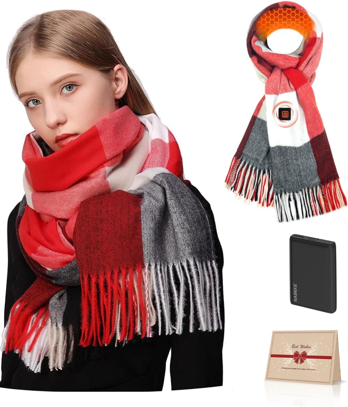 Heated Scarf for Women Rechargeable, Electric Heating Scarf with 3 Temperature 5000mAh Battery
