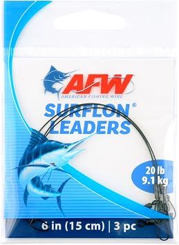 AFW Surflon Fishing Leaders سلك من الفولاذ المقاوم للصدأ مطلي بالنايلون الأسود، دوار ومشبك، 3 عبوات، مجموعة متنوعة من خط القائد القوي لصيد القطط وأسماك الطرائد المسننة