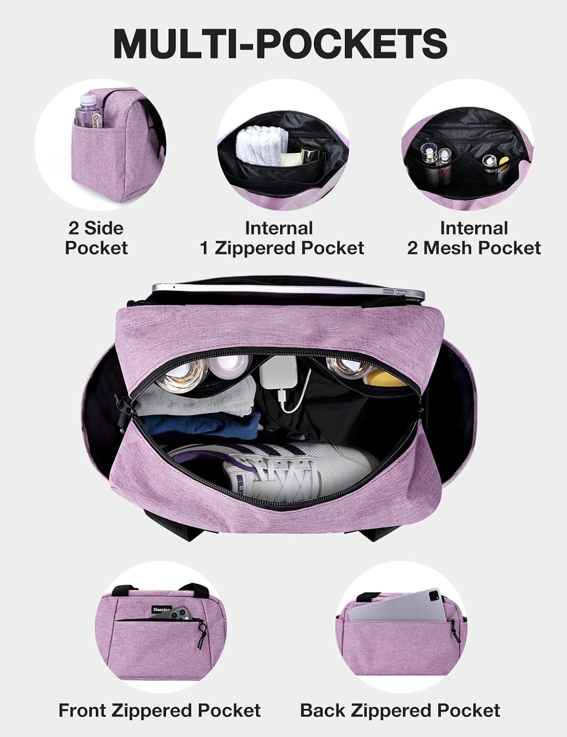 Noozion 14 inch Small Gym Bag for Women & Men, Lightweight Carry On Mini Duffle Bag with Multiple Pockets, Sports Bag for Travel and Workout. - Image 3