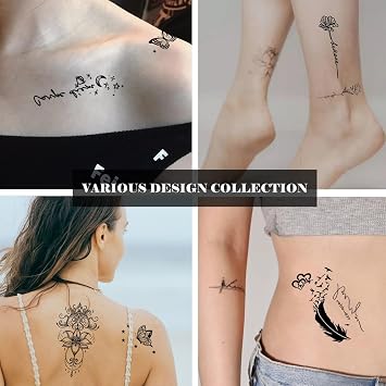 30 PCS Temporary Tattoos – Fine Line Fake Tattoos for Body Art – Realistic Removable Tattoo Stickers with Flowers, Leaves, Words & Patterns – Waterproof Festival Tattoos for Women & Men