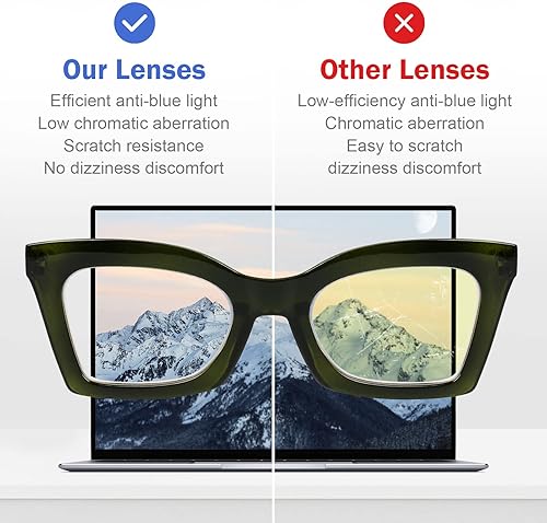 Miniatura 6 de AQWANO Gafas de lectura de computadora de gran tamaño para mujer, bloqueo de luz azul, diseño de ojo de gato, con bisagra de resorte, verde oscuro,