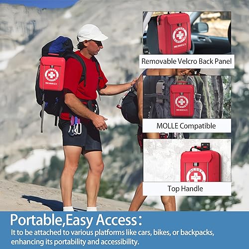Miniatura 6 de Kit profesional de primeros auxilios para trauma, compartimentos etiquetados de grado militar y sistema MOLLE para el lugar de trabajo, al aire