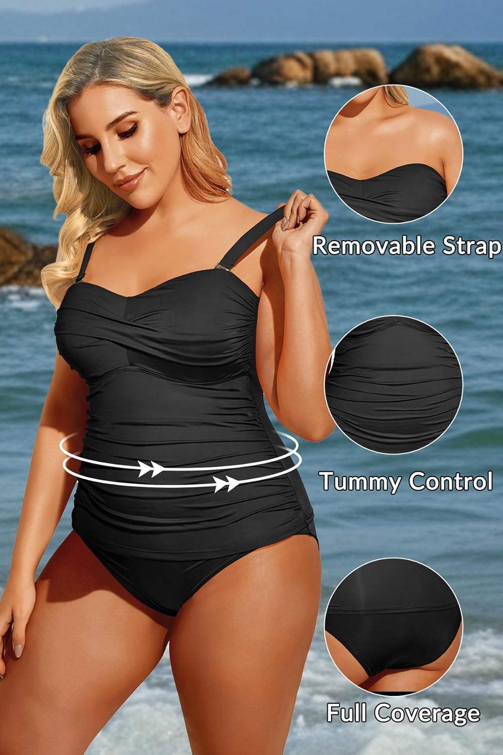Aqua Eve Women Two Piece Plus Size Tankini Strapless Bathing Suits Bandeau Swimsuits with High Waisted Bottom - Image 5