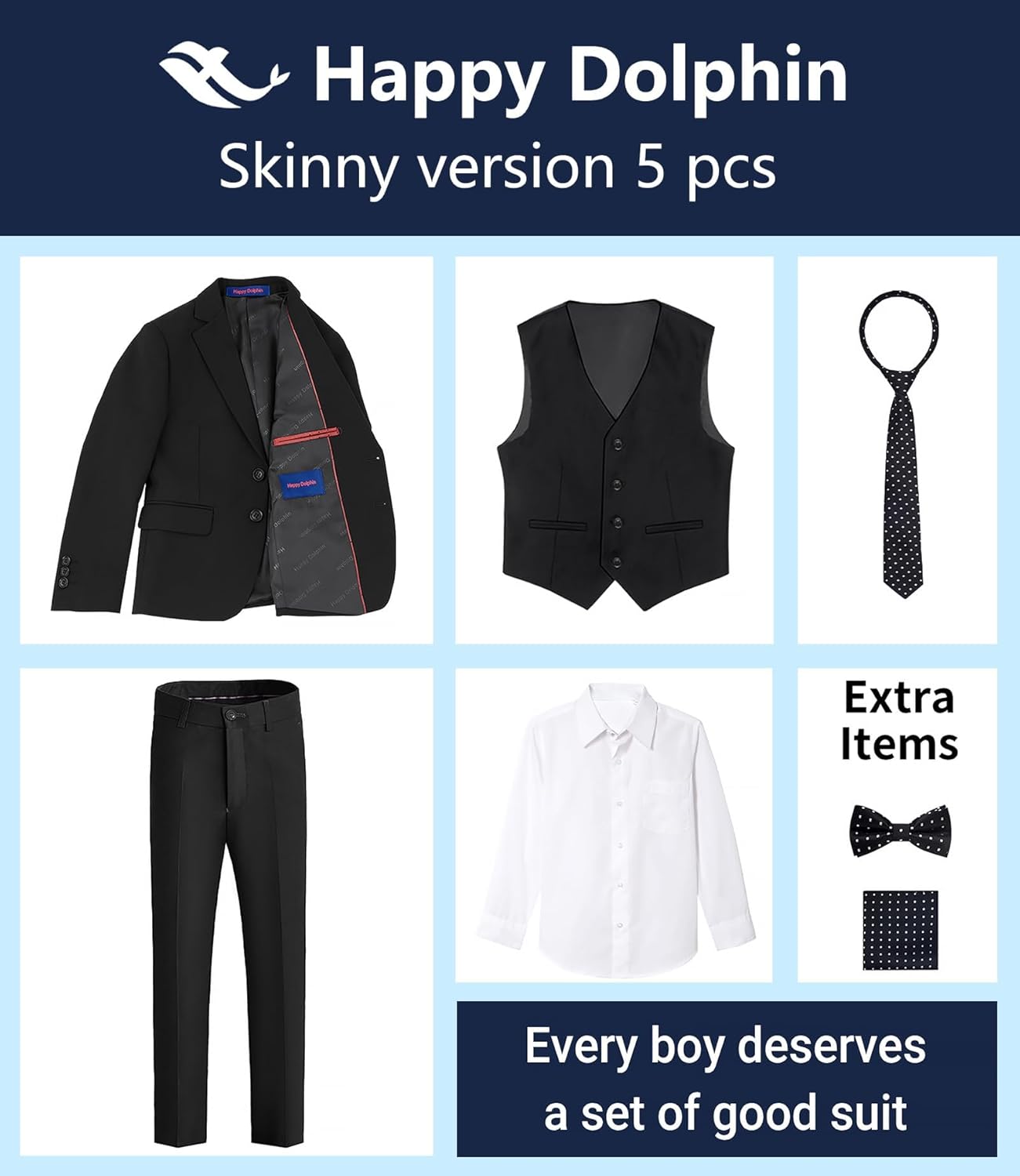 Happy Dolphin Boys Suit Set Modern Fit Kids Suits Adjustable Waist Boys Wedding Outfit for Boy Communion Suits for Boys - Image 5