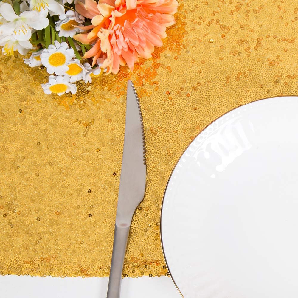 JYFLZQ Gold Sequin Table Runner 12"x72" Pack of 10 Glitter Metallic Table Runners Sparkly Sequin Runners for Table Wedding Birthday Party Decor