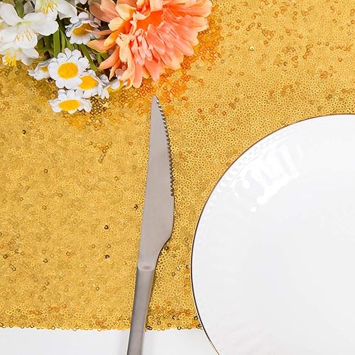 Miniatura 2 de JYFLZQ Camino de mesa de lentejuelas doradas de 12 x 72 pulgadas, paquete de 5 manteles de tela con lentejuelas brillantes, caminos brillantes para