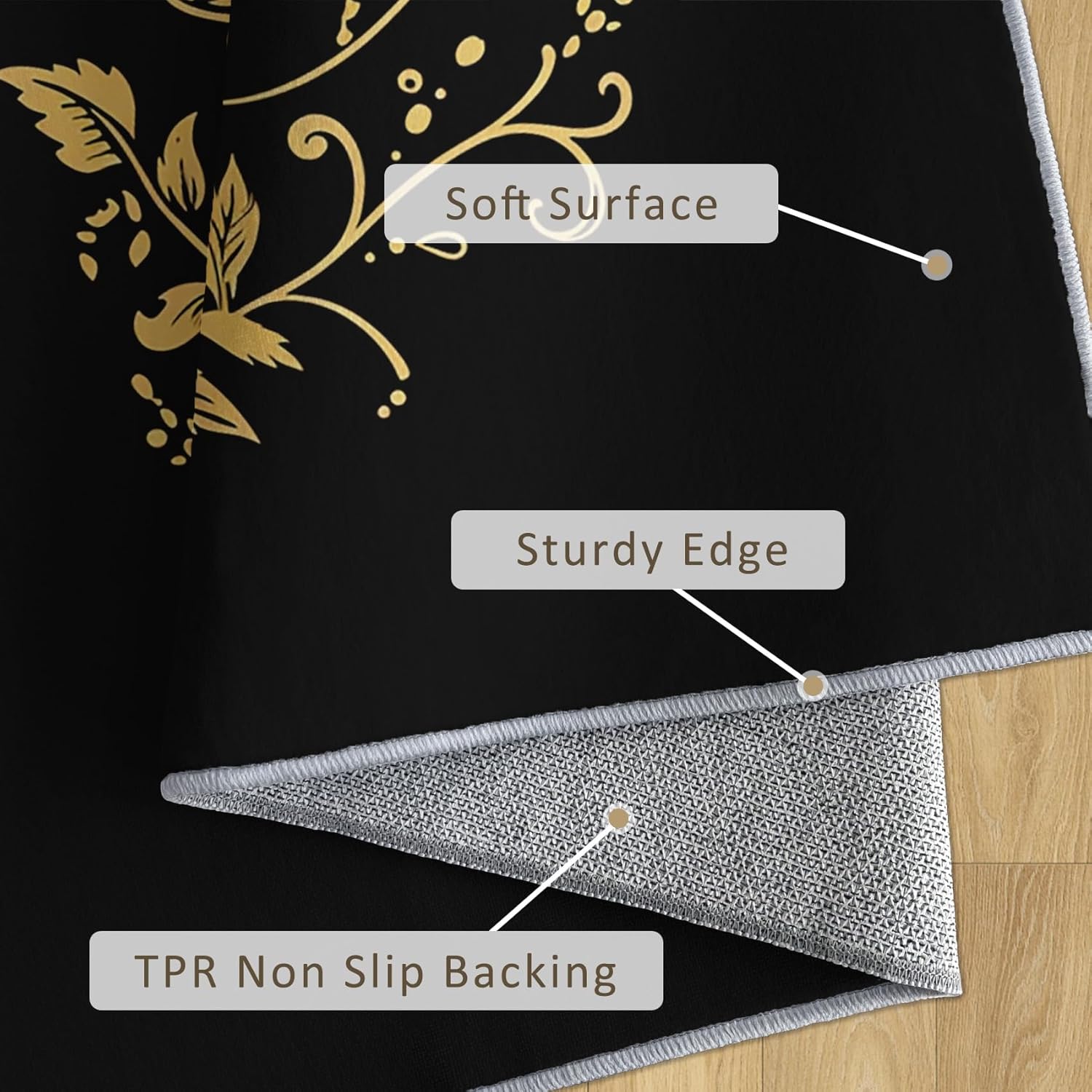 Bee Rugs for Living Room 3x5, Vintage Honey Bee Pattern Design Area Rug, Black Gold Bedroom Decor Carpet, Non Slip, Washable AA274