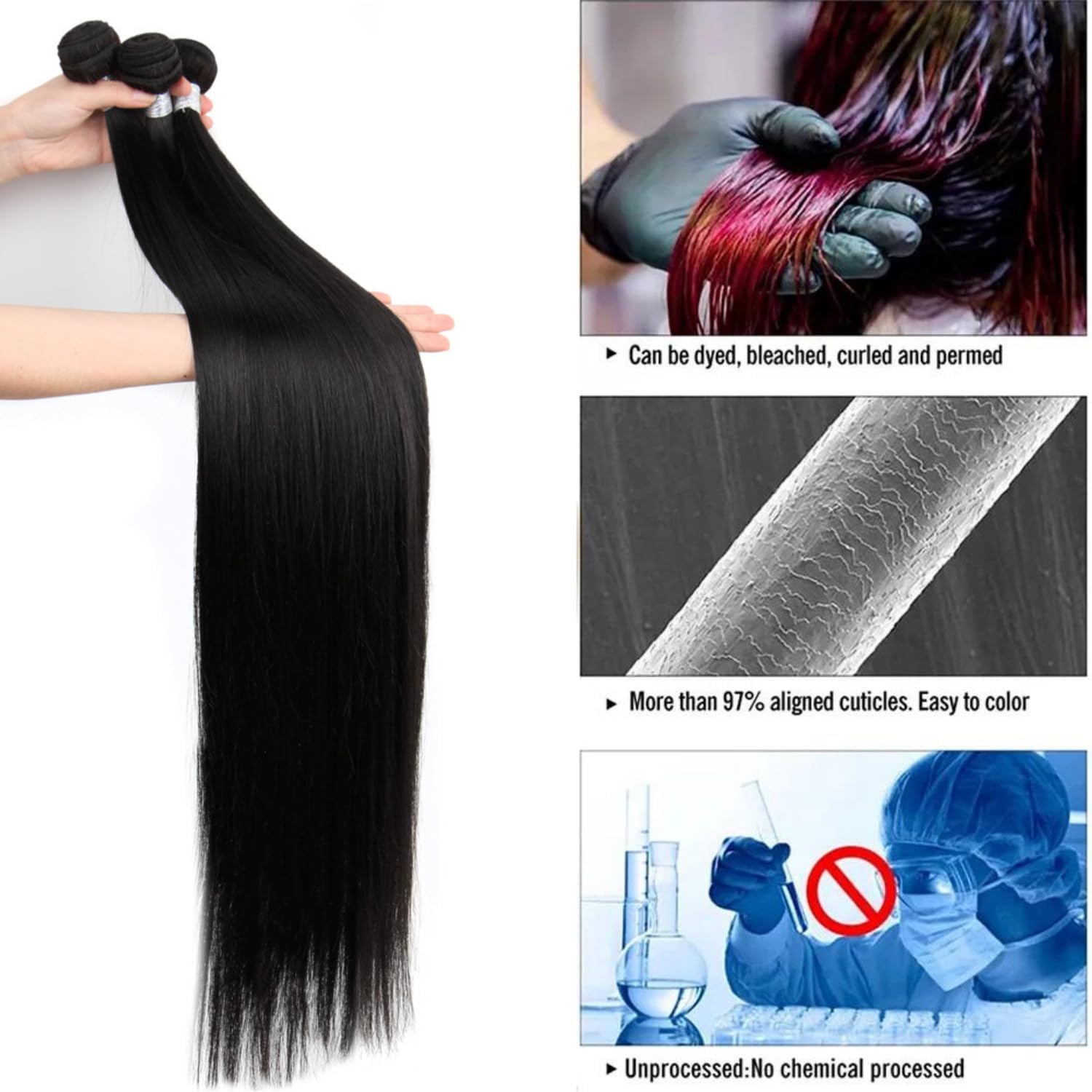 Human Hair Bundles with Frontal 3 Bundles with 13x4 Lace Frontal Free Part 12A Straight Hair 100% Unprocessed Brazilian Virgin (straight 3 bundles with frontal, 26 28 30+18)