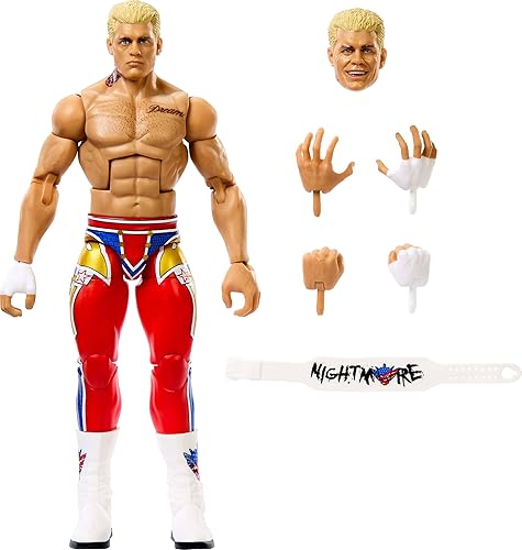 Mattel WWE Elite Collection Top Picks Action Figures & Accessories Set, 6-inch Collectible Cody Rhodes with Swappable Hands & Ring Gear