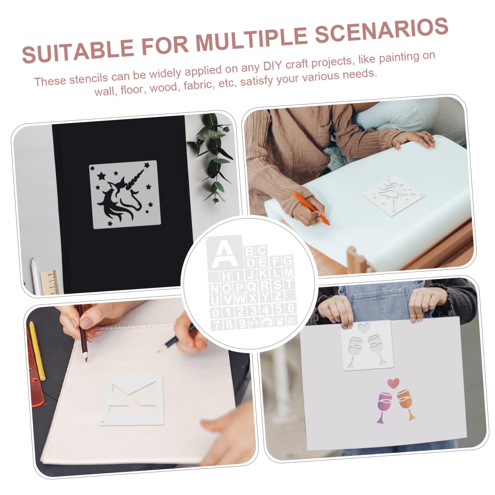 Lurrose 126pezzi Stencil Per Pittura Riutilizzabili Lettere e Numeri Per Progetti Fai Te Su Superfici Piane Sicuri Per Decorazioni e Scrapbooking
