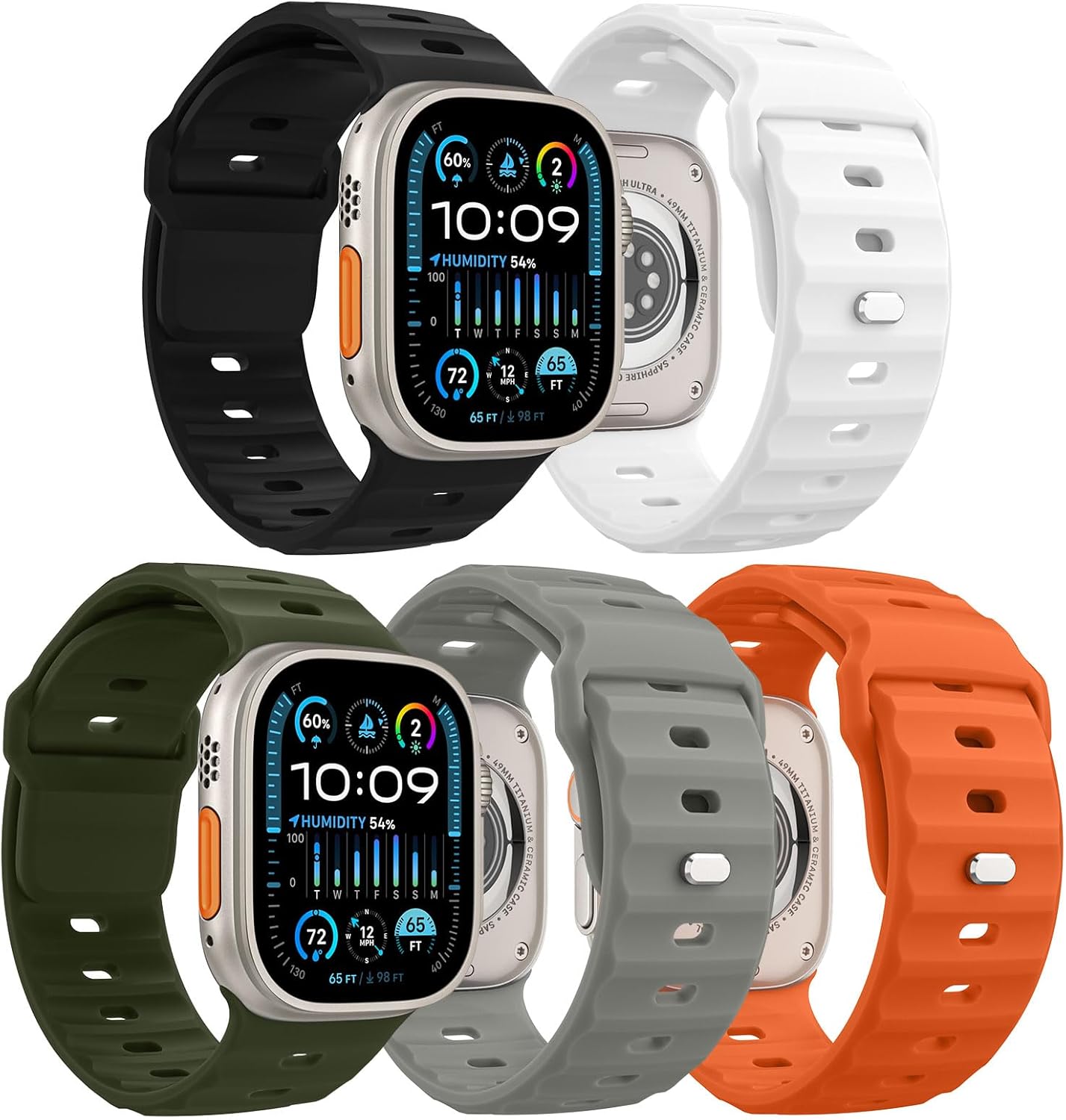MoKo Ocean Band Compatible with Apple Watch Ultra 3/2/1 Band 49mm 46mm 45mm 44mm 42mm for Men Women, Silicone Replacement Strap Sport Wrist band for iWatch Series 11 10 9 8 7 6 5 4 3 2 1 SE 3/2/1