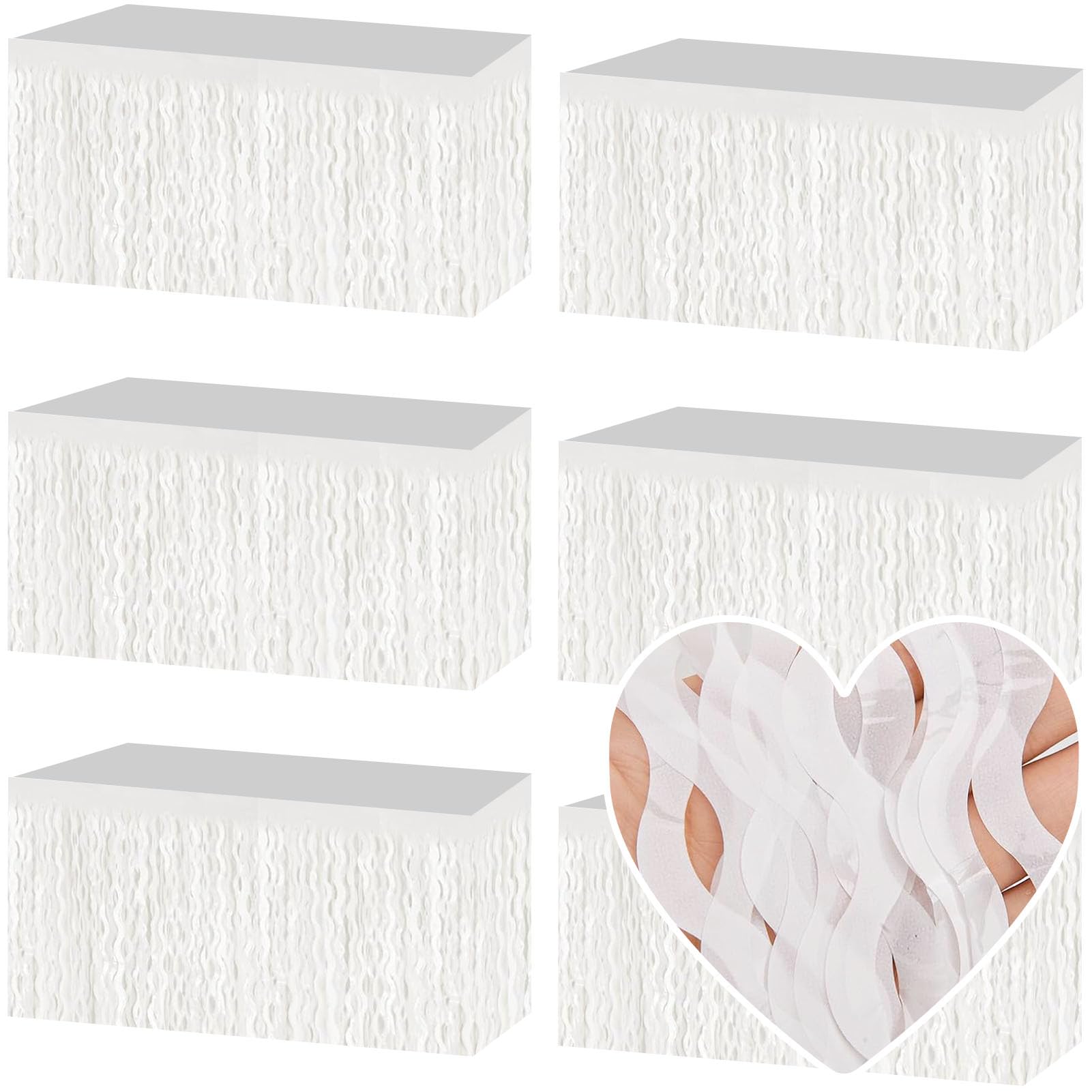 Confezione da 6 gonne da tavolo con frange in lamina di alluminio bianco macaron da 73 x 274 cm, striscione metallico per festeggiare lo sfondo per la sfilata di galleggianti, matrimoni, festa della