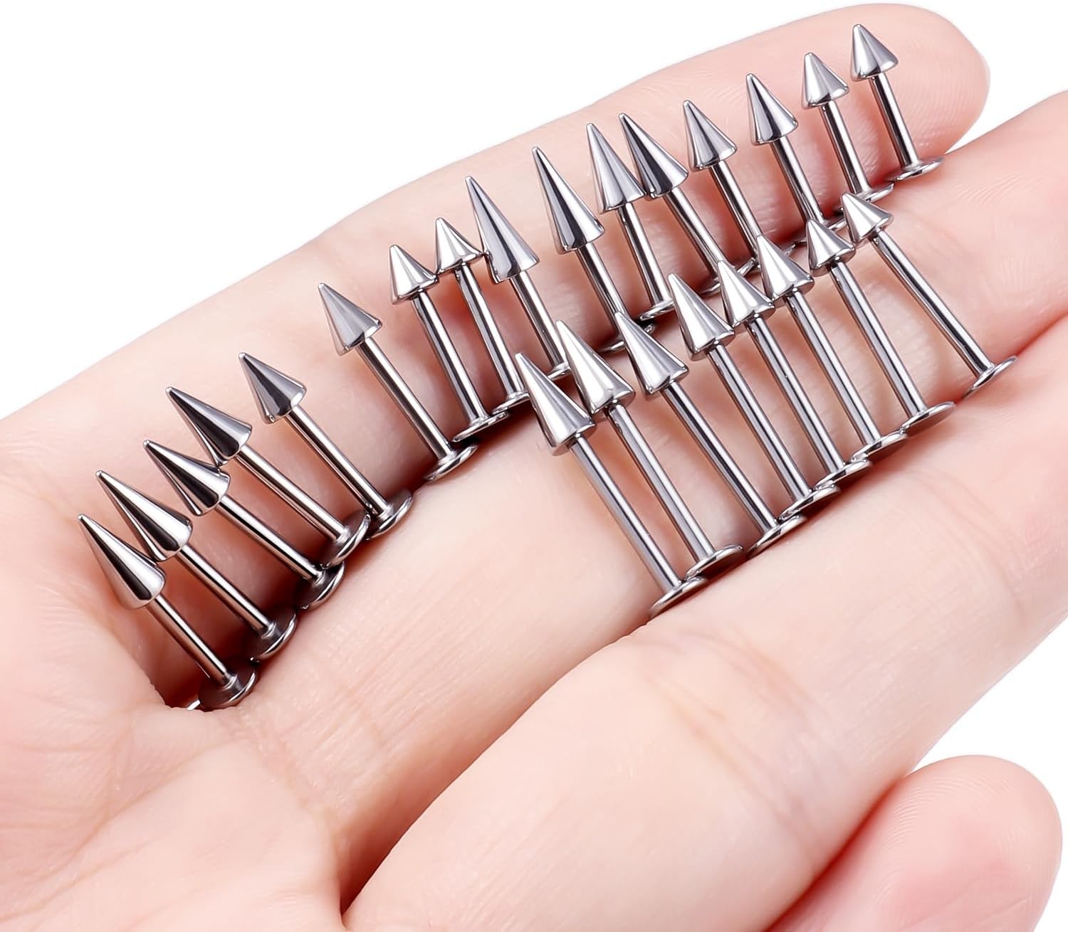 Dyknasz Spike Earrings Surgical Steel Helix Piercing Jewelry Long Spike Snake Bite Jewelry 16G Lip Rings Labret Studs Tragus Earrings for Women Men 6mm 8mm 10mm Bar Length 24PCS - Image 4