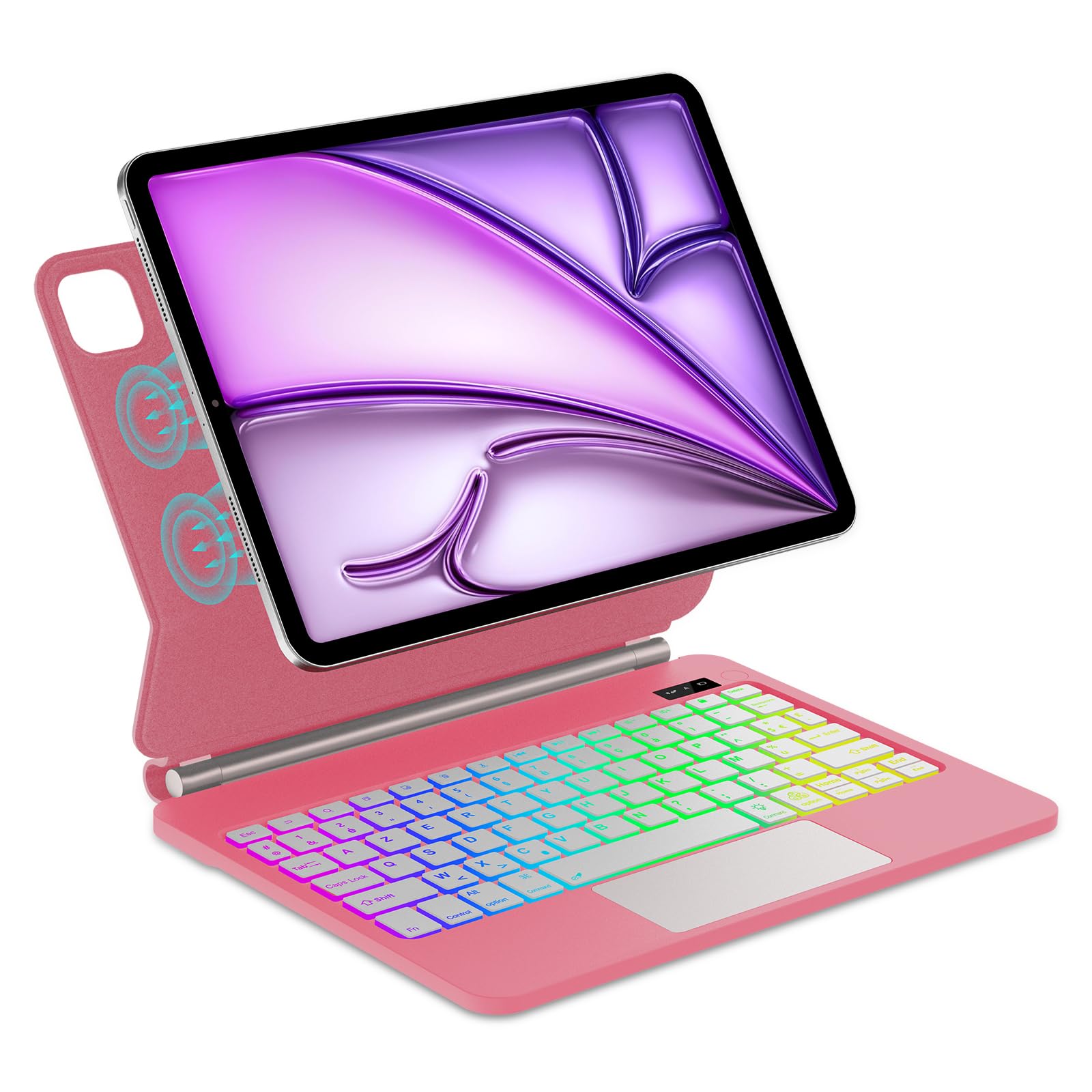 FOGARI Magic Keyboard Funda para iPad Air de 13 pulgadas 2026/2025/2024 (M4/M3/M2) | Magic Keyboard para iPad Pro 12.9 6. / 5. / 4. / 3. Gen with trackpad 7 colores iluminación y soporte magnético rojo