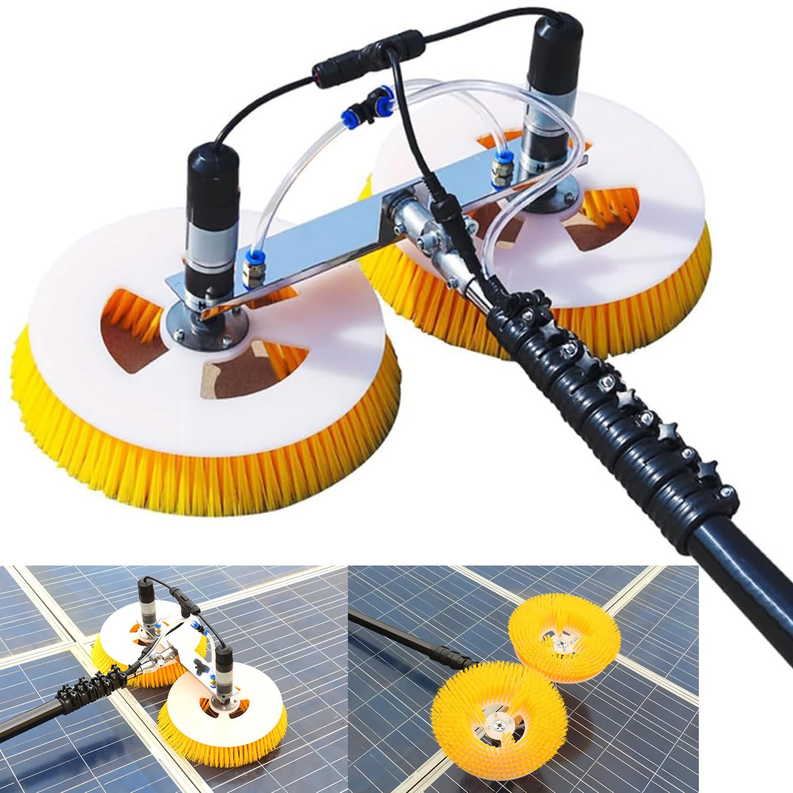 GTHTUHFD Solar Panel Cleaning Brush, 70Cm Rotating Double Brush Head, Water Powered Rod Kit, Automatic Cleaning Tools For Photovoltaic Panels, 6M/19.6Ft,7M/22.9FT