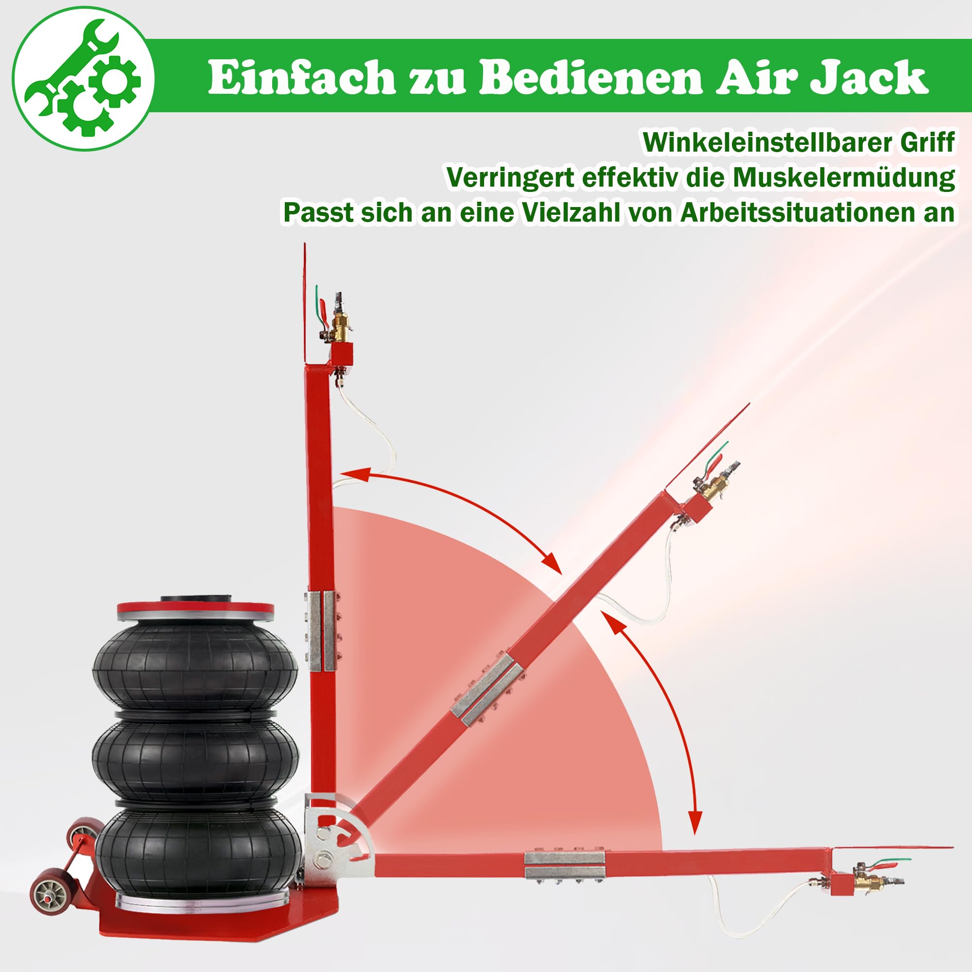 SUBTLETY 3T Pneumatischer Wagenheber Air Jack Luftkissenheber mit 150-400mm Dreifachbeutel Luftheber & Langes Griff 6600 Pfund Hubwagen Luftwagenheber Wagenheberheber für SUV LKW KFZ Automobiles