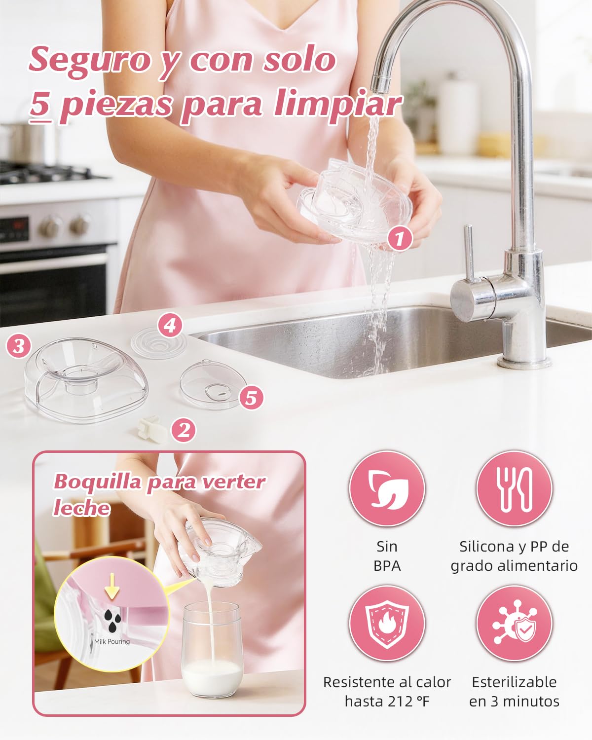 KISSBOBO Set de regalo extractor de leche eléctrico K8, extractor de leche eléctrico ultraplano, 3 modos, 8 niveles, sin manos, manos libres, supersilencioso para bombeo discreto (rosa, 2 unidades)