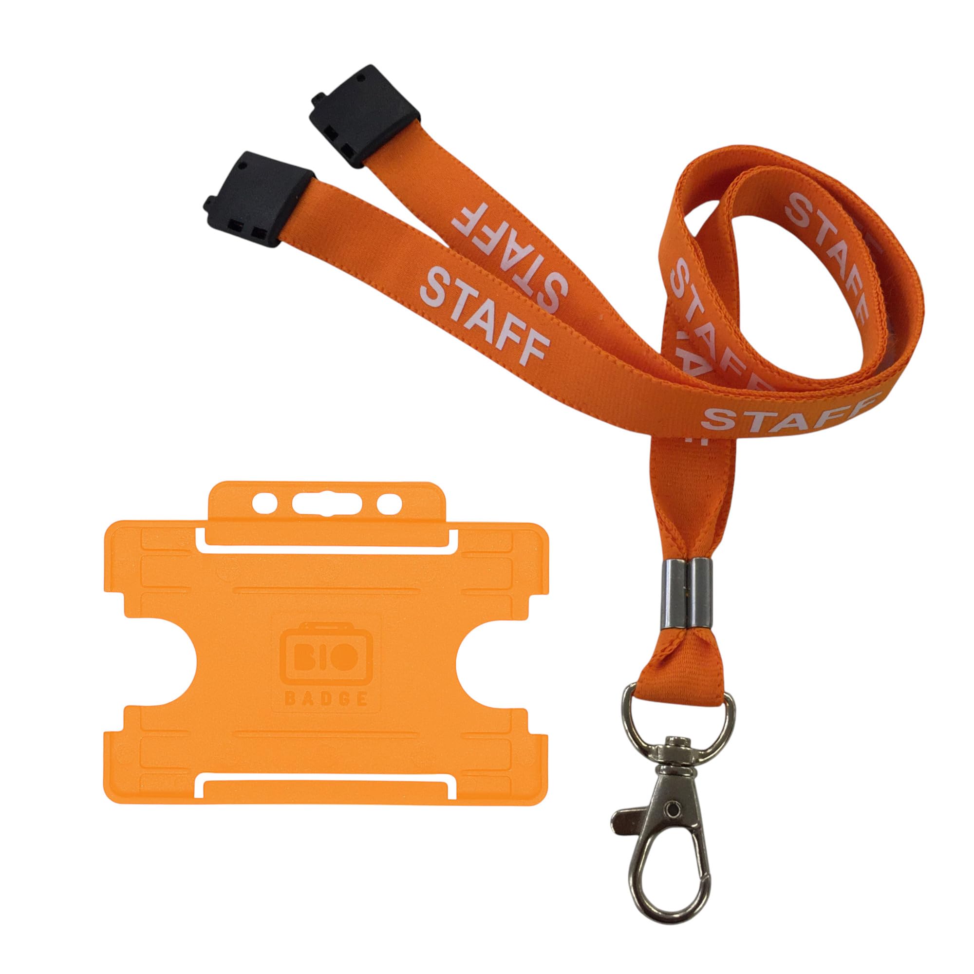 Customcard Ltd Staff Lanyard Orange and Single-Sided ID Badge Holder -Single Safety Break & Metal Clip -Ideal for School, Office, Events - Secure Lanyard Staff Badge Holder with Card Slot (Pack of 10)