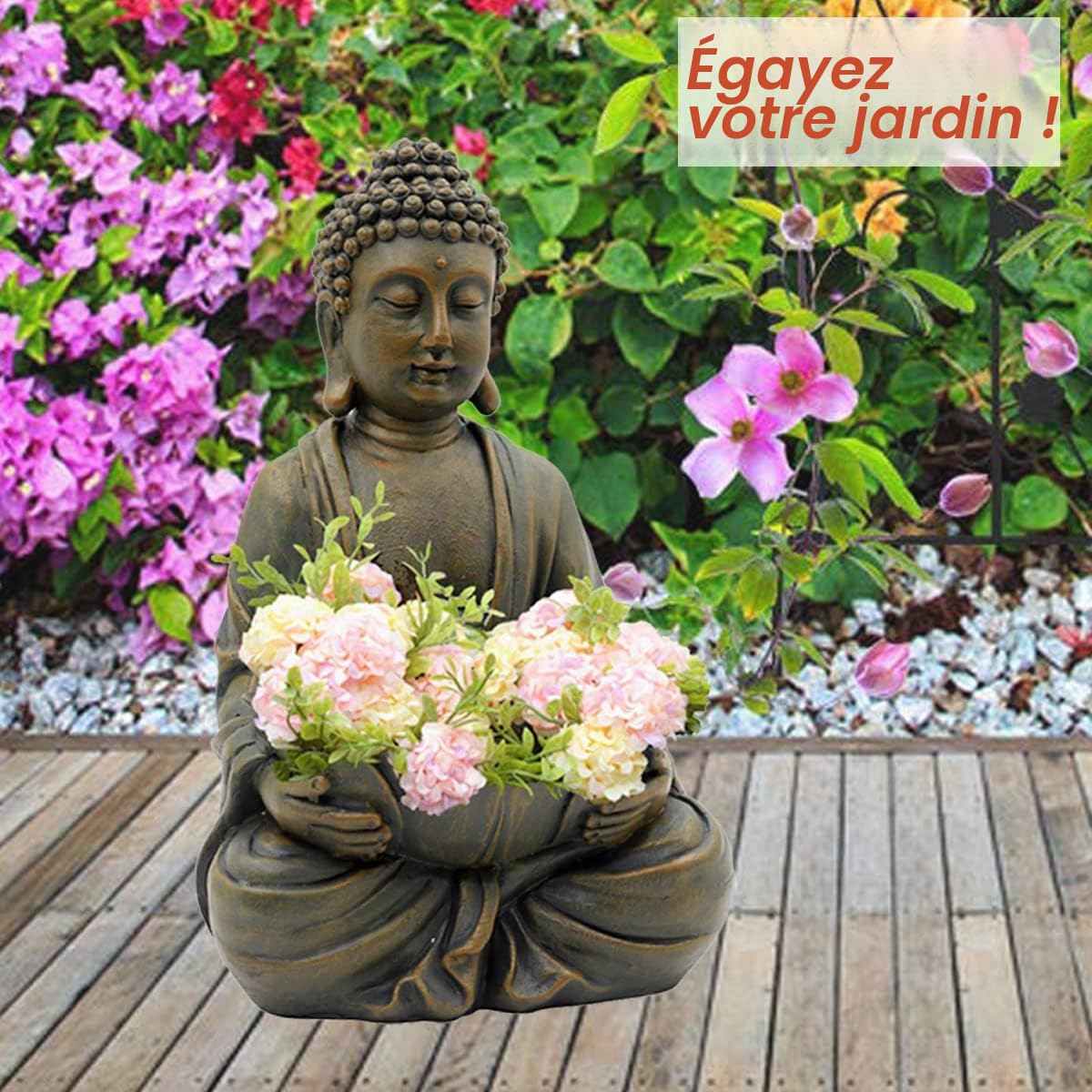 Yeomoo Statue Bouddha Méditation avec Galets Phosphorescents Décoration Zen