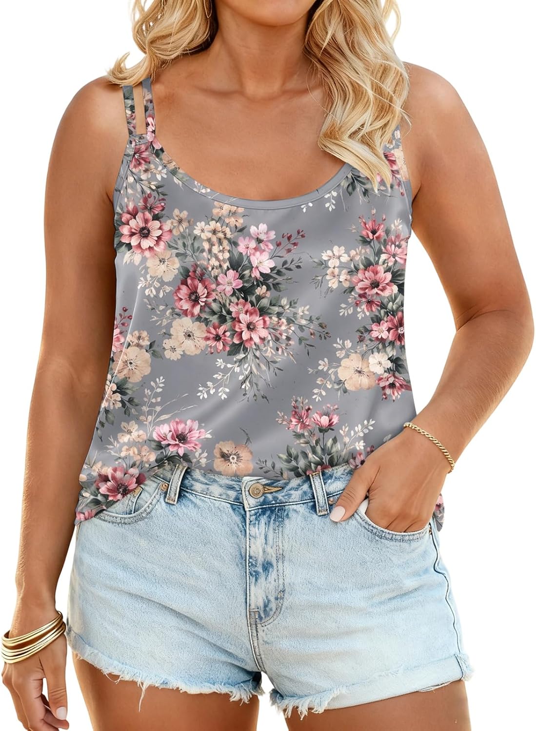 Plus-Size-Tank-Tops for Women Summer Spaghetti Strap Loose Fit Camisole Trendy Scoop Neck Casual Sleeveless Shirts image 4