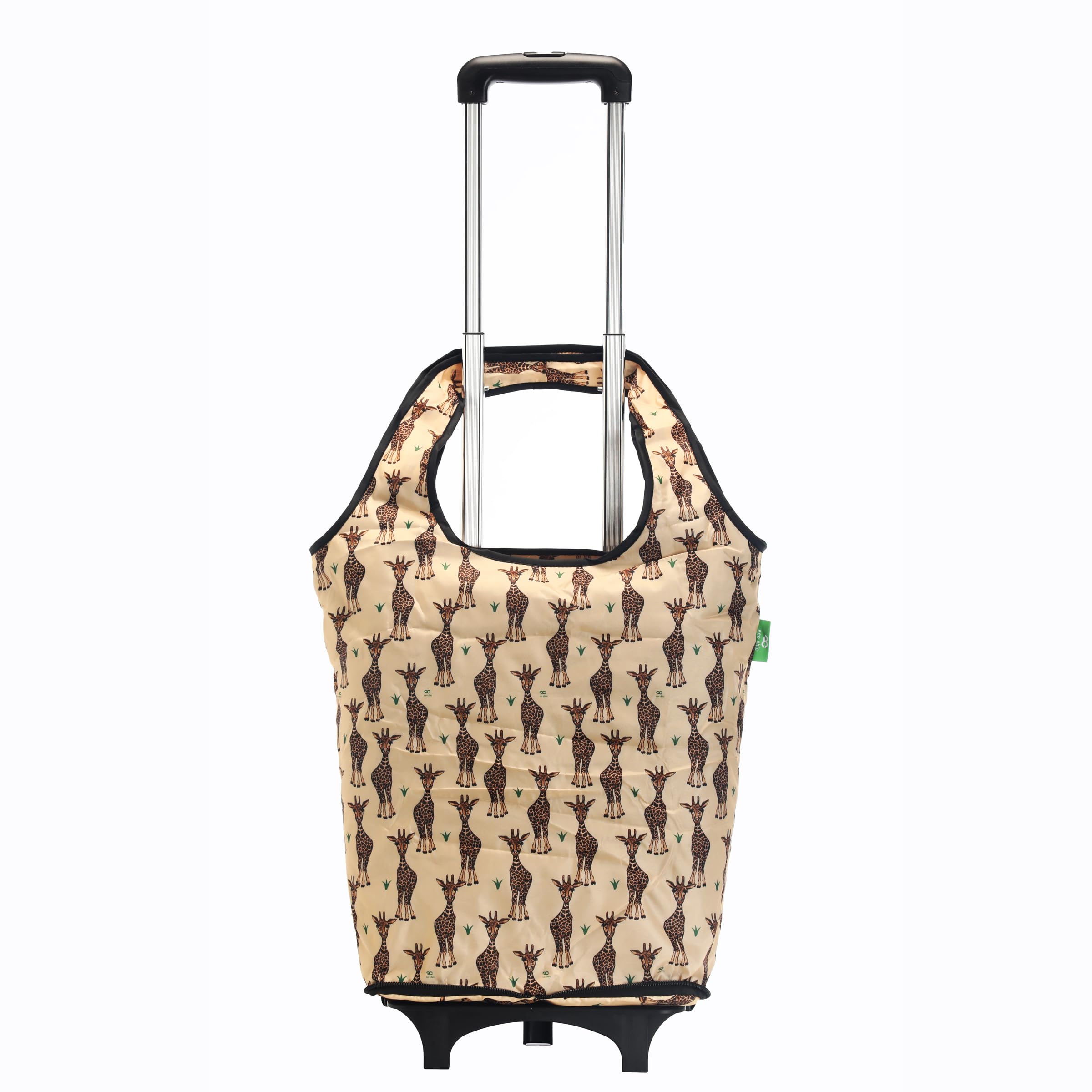 Eco Chic Lightweight Collapsible Shopping Trolley with Detachable Grocery Tote Bag (Giraffes Beige)