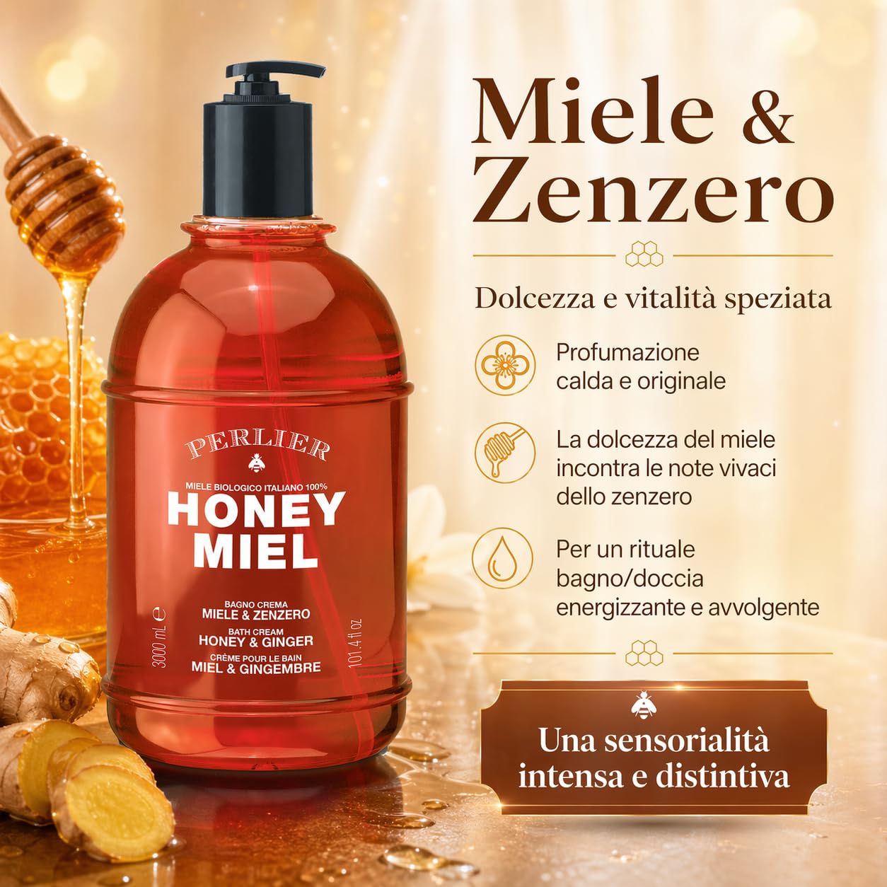 Perlier Honey Miel - Bagno Crema Miele e Zenzero, 3L