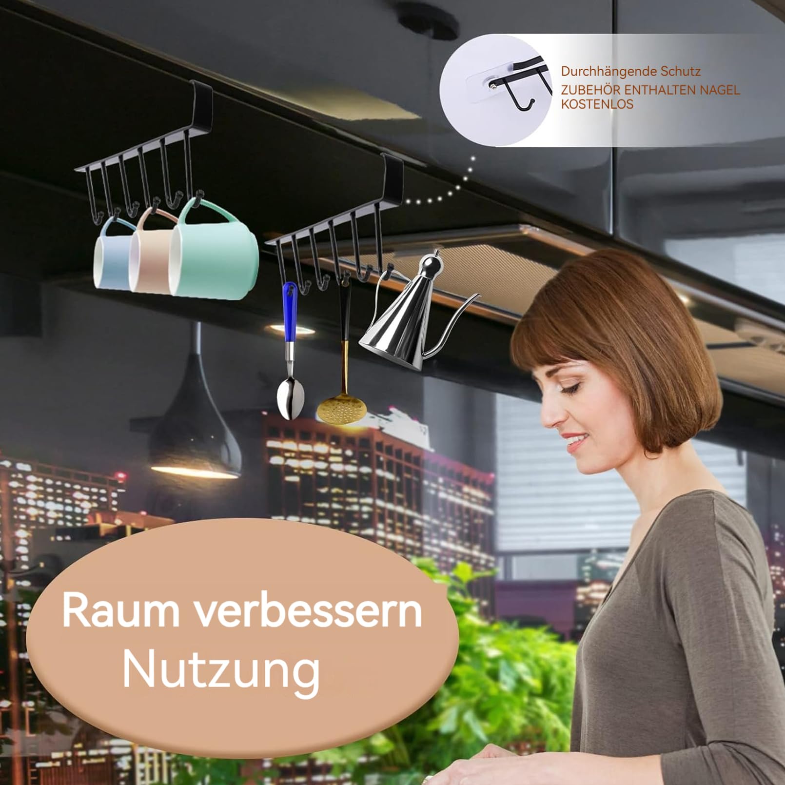 2 Tassenhalter Mit Je 6 Haken – Platzsparend Unter Regalen, Bohrfrei Montierbar