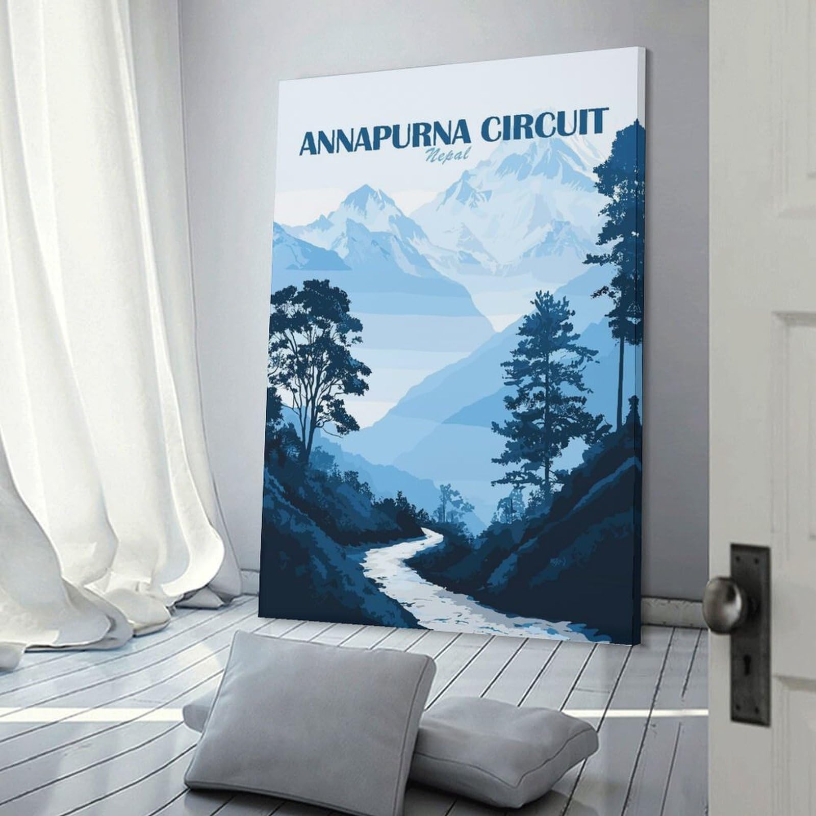 Junmoney Frame-Style-19-1 Annapurna Circuit Nepal Landscape Art Home Decor Wall Art 24X36inch(60X90cm), For Small Homes, Bedrooms Or Open Spaces, An Easy Choice For New Home Styling