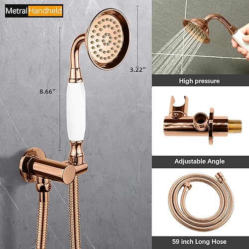 Miniatura 3 de ZYGOLVQ Sistema de ducha antiguo con chorros de cuerpo, cabezal de lluvia montado en la pared de 9 pulgadas y rociador de mano de cerámica de latón