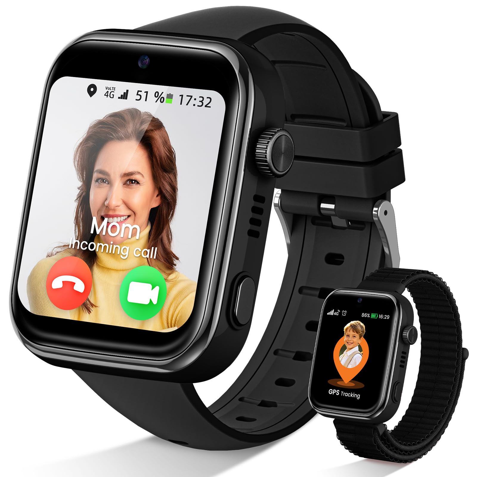 SWGOTA Reloj Inteligente Niño, Smartwatch Niños con 4G Videollamada/GPS, Chat de Voz/Modo Escuela/Whatsapp/WiFi/SMS/SOS/Podómetro/5 Modos Deportivos, IP68 Impermeable Regalo para Niñas Niños, Negro