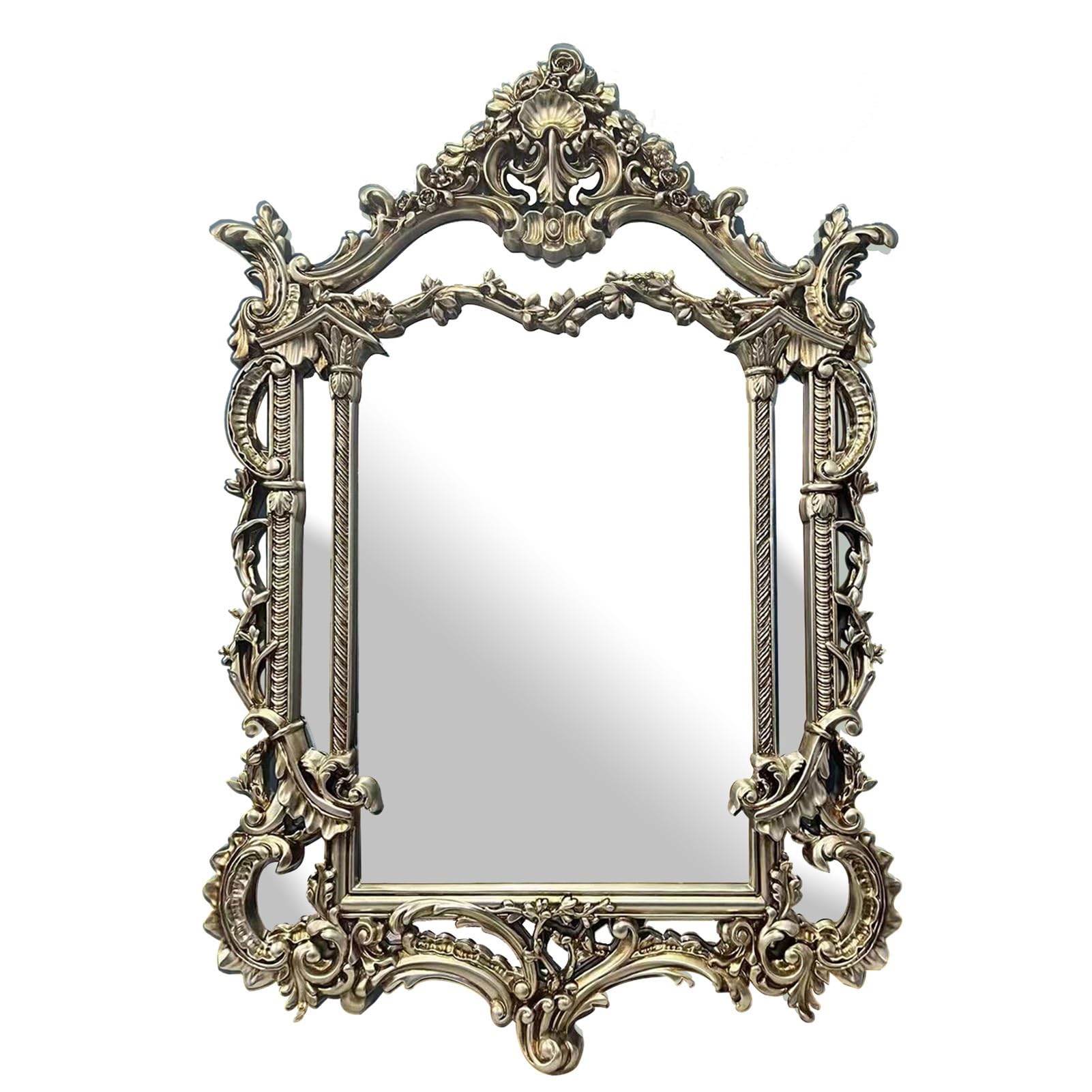 FGXHHS Traditional Ornate Antique Silver Mirror for Wall Decor, Large Decorative Vintage Baroque Style Living Room Bedroom Entryway Hallway, 126×84cm