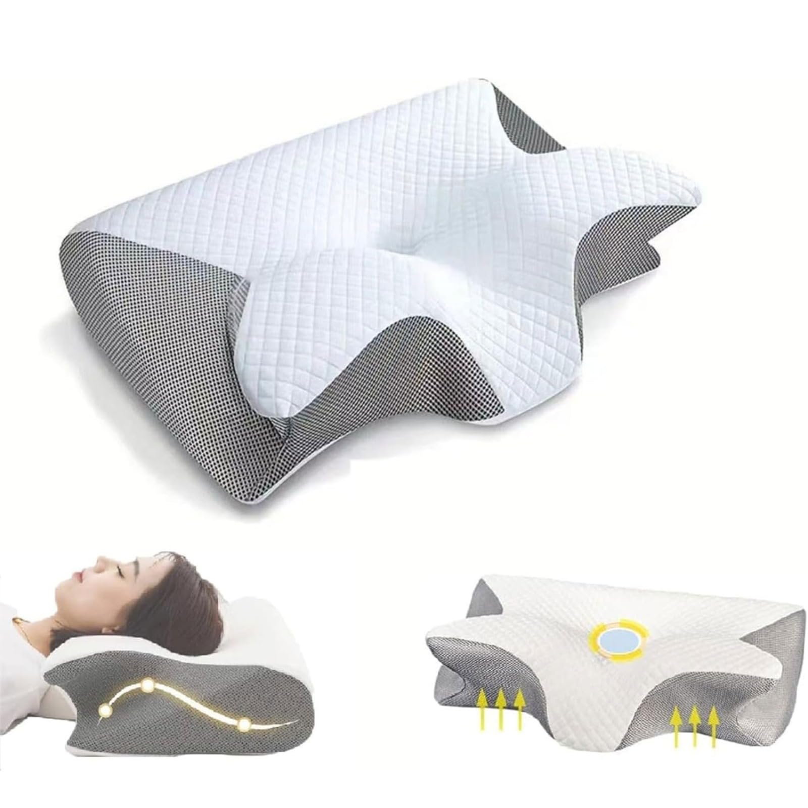 Oreiller Ergonomique Cervical à Mémoire De Forme - 2 En 1 Pour Dormir Sur Le Côté Ou Le Dos, Anti-Ronflement