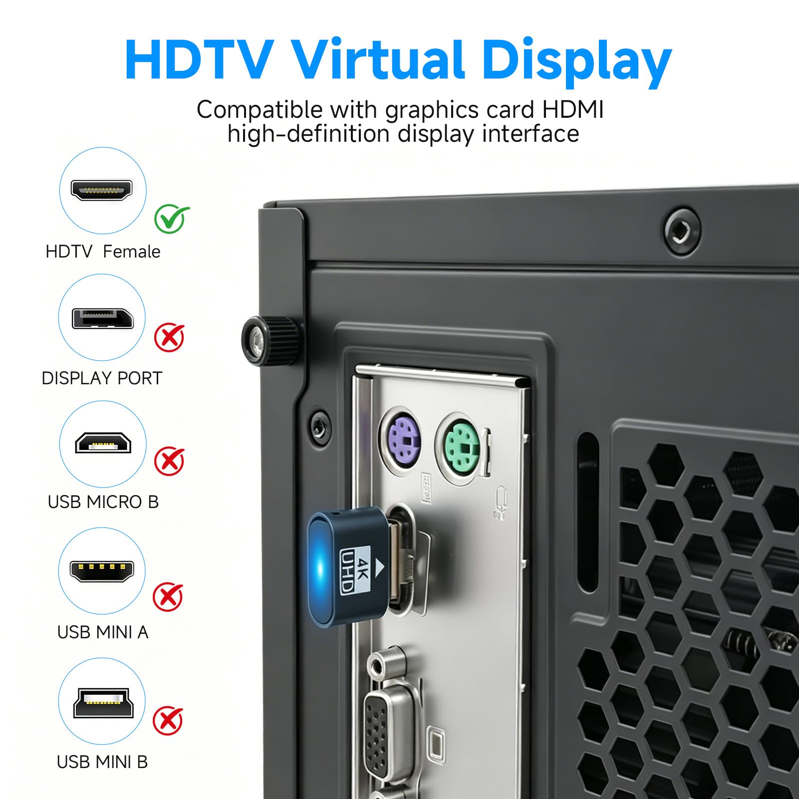 Lot de 3 HDMI Dummy Plug 4K@60Hz, Émulateur d'Affichage Virtuel pour PC, Serveur, Minage GPU