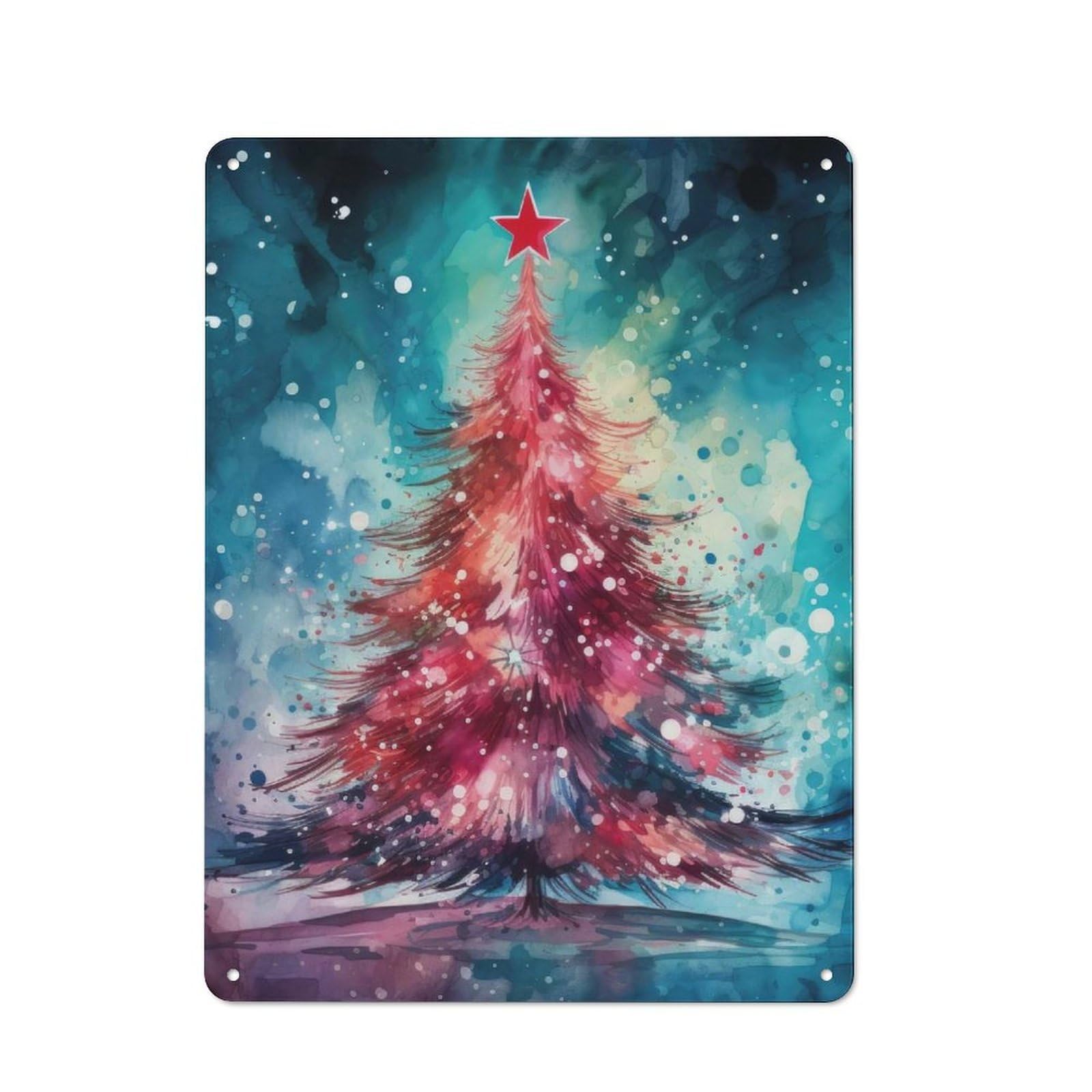 Junmoney Watercolor Christmas Tree Vintage Retro Metal Sign 40X30cm, Vintage Wall Decor For Kitchen, Hallway, Bar Or Small Cafe