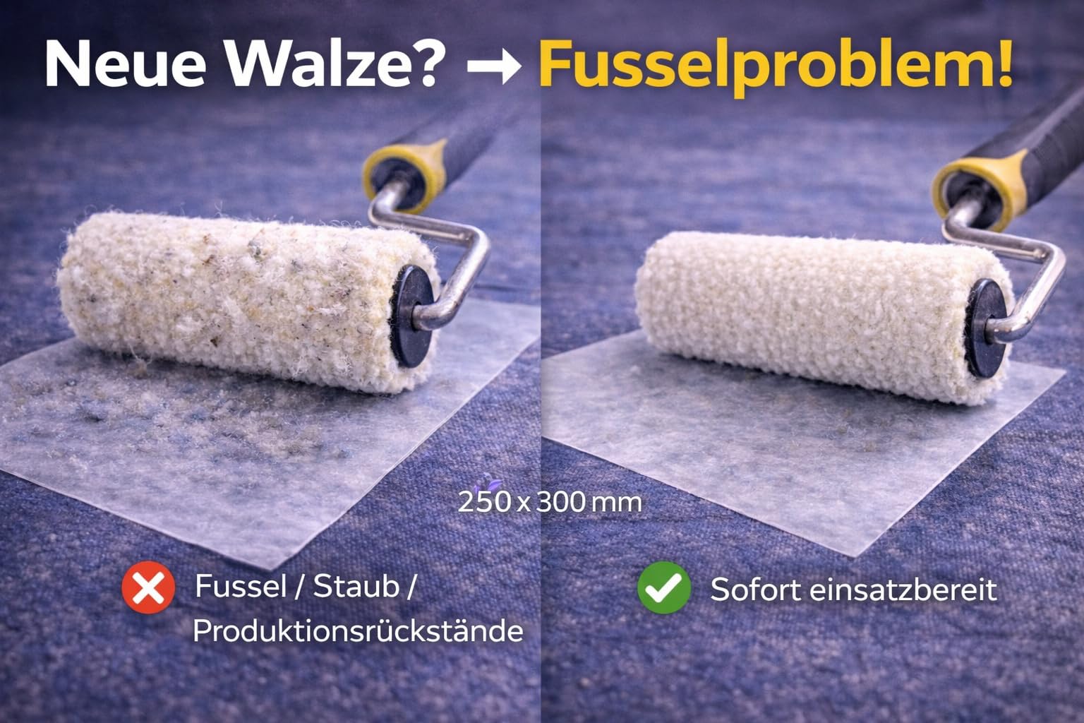 Wałek malarski do czyszczenia arkuszy kleju – 1 opakowanie po 5 arkuszy (250 x 300 mm) – usuwa kłaczki kurzu – przygotowanie wałków bez wody – dla malarzy, lakierników, wykładzin podłogowych
