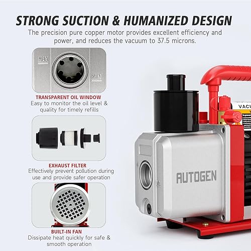 Miniatura 5 de Bomba de vacío HVAC de paletas rotativas 4CFM 5 Pa 13HP AC R410a Puerto de entrada de 14 pulgadas, 1 etapa para recarga de refrigerante HVACAUTO CA,