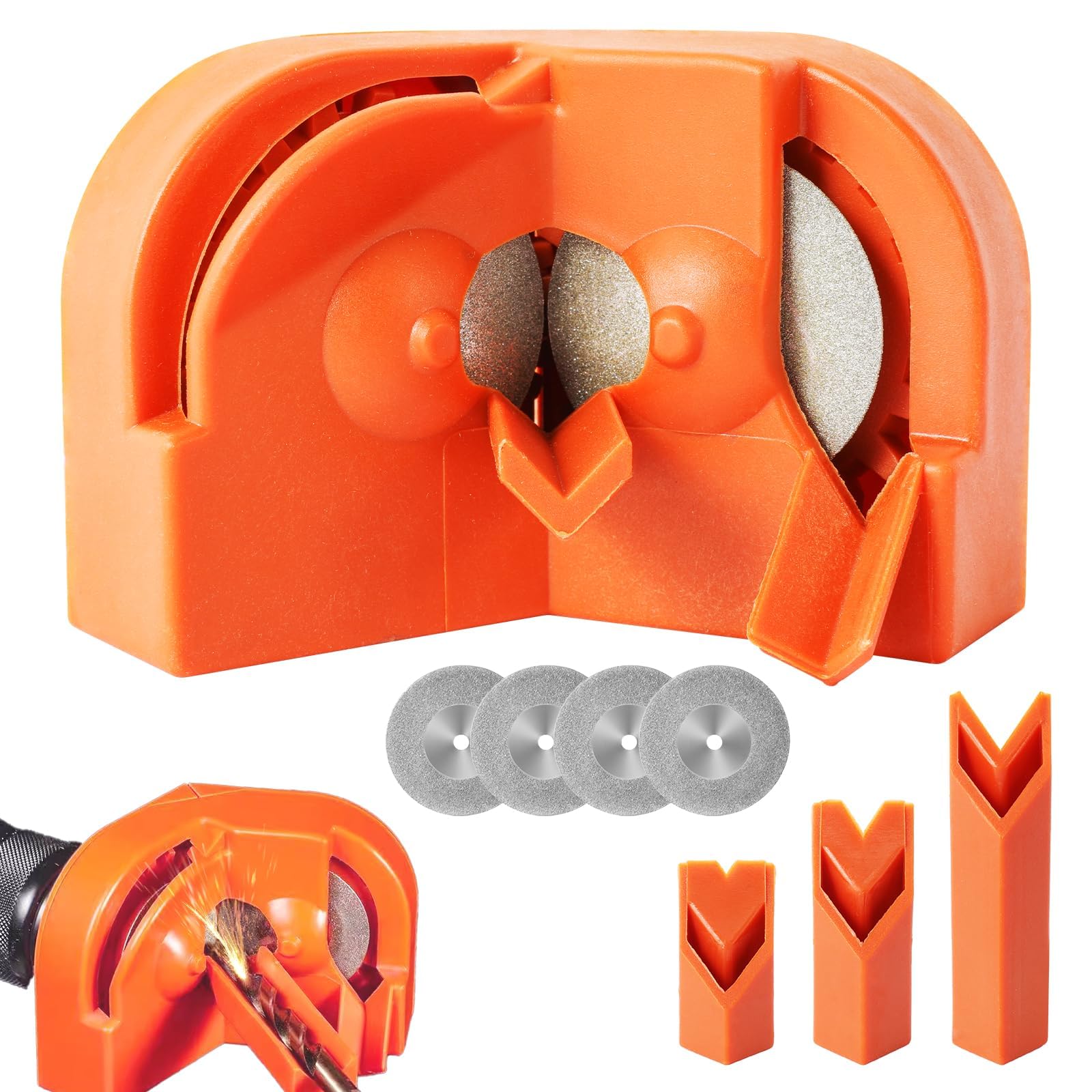 Drill Bit Sharpener, Drill Bit Sharpener for All Bits, Multipurpose Drill Bit Grinding Sharpener with 4 Grinding Wheels, Portable Drill Grinding Tool for Carbide, Masonry, Cobalt and Tin-Coated