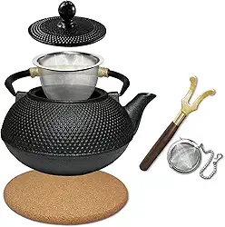 Bule de chá japonês de ferro fundido, chaleira com infusor de aço inoxidável, para fogão a lenha/fogueira/fogão a gás (900 ml, preto)